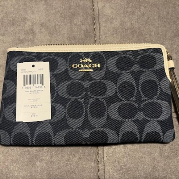 Coach Signature Jacquard denim wristlet (large) - Picture 1 of 9